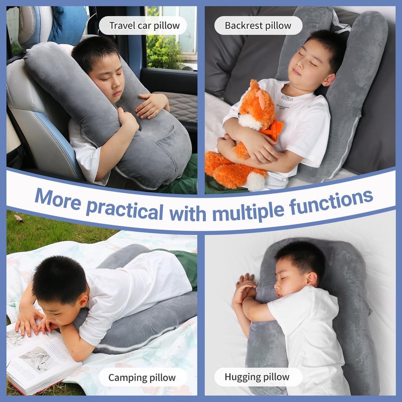 Cococu Car Pillow for Kids, Travel Pillow for Car, Toddler Travel Pillow for Sleeping Carseat Pillow for Adults, Removable and Washable Covers, Long Car Ride Essentials,Grey - Image 4
